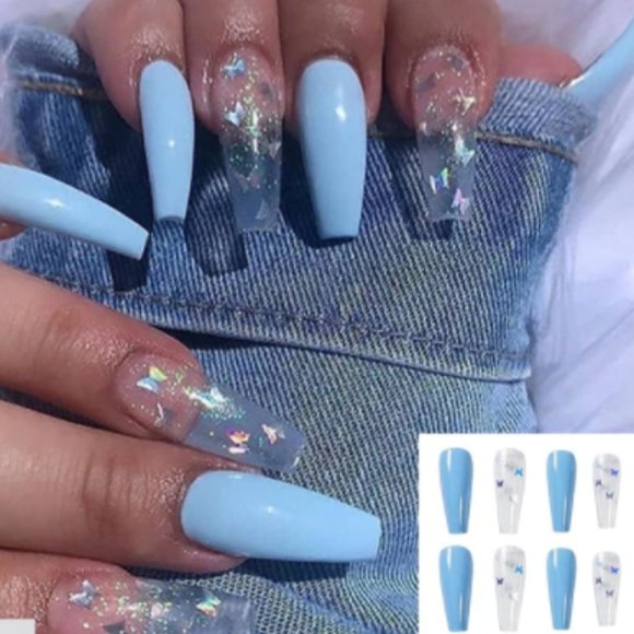 Brandy Melville Other - BLUE AND BUTTERFLY ACRYLIC NAILS